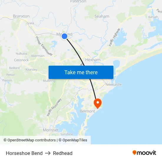 Horseshoe Bend to Redhead map