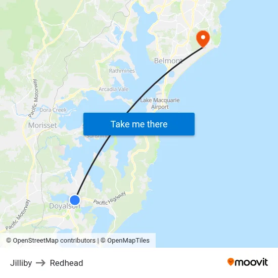 Jilliby to Redhead map