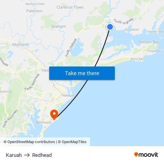 Karuah to Redhead map