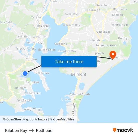 Kilaben Bay to Redhead map