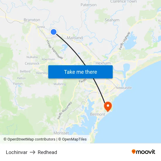 Lochinvar to Redhead map