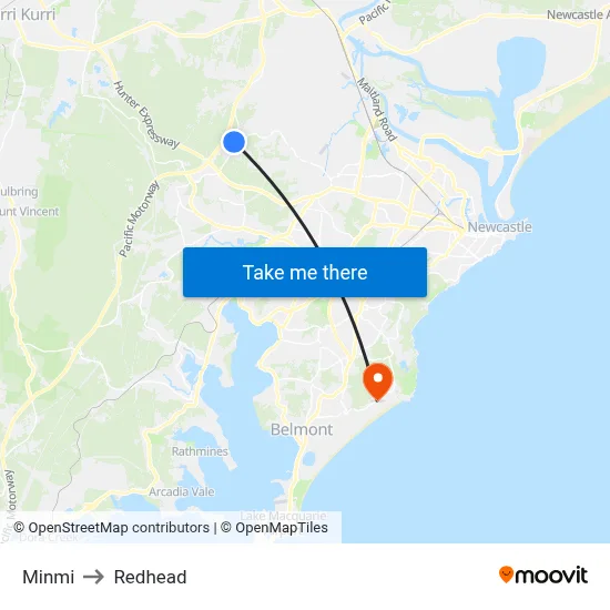 Minmi to Redhead map