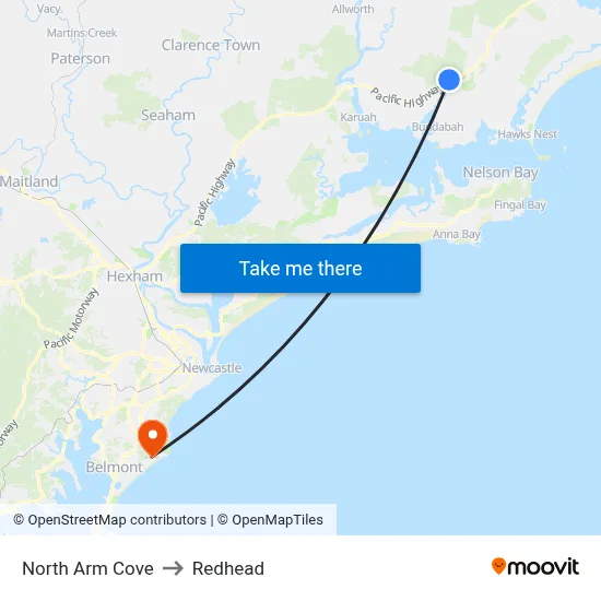 North Arm Cove to Redhead map