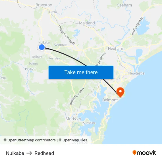 Nulkaba to Redhead map