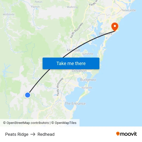 Peats Ridge to Redhead map
