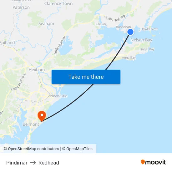 Pindimar to Redhead map