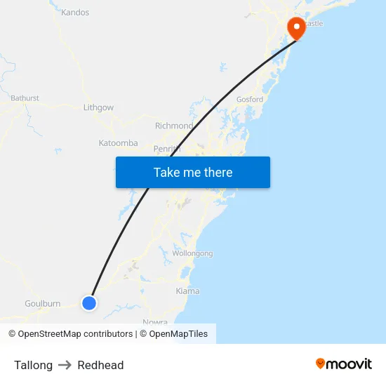 Tallong to Redhead map