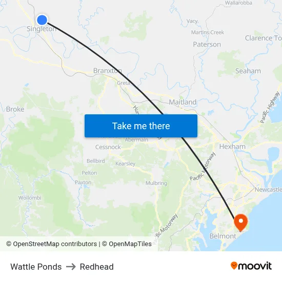 Wattle Ponds to Redhead map