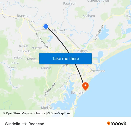Windella to Redhead map