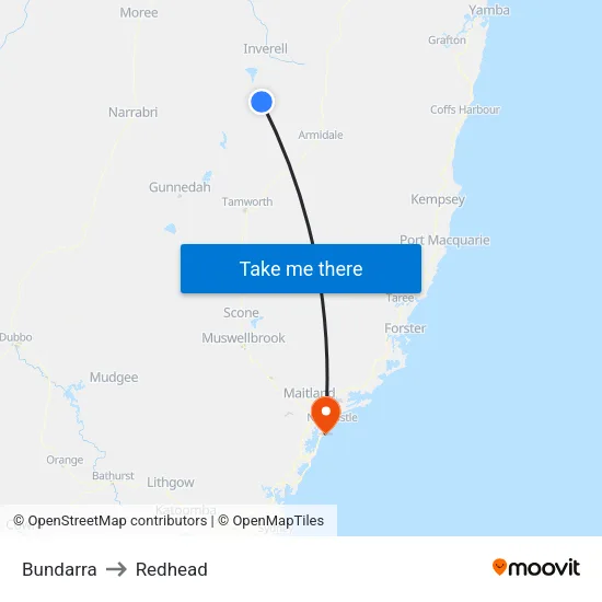 Bundarra to Redhead map