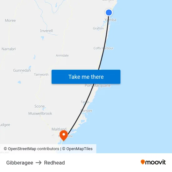 Gibberagee to Redhead map