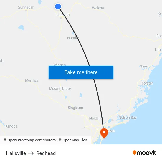 Hallsville to Redhead map