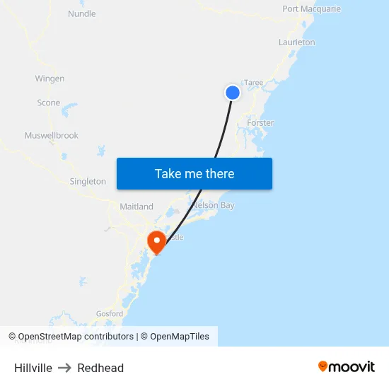 Hillville to Redhead map