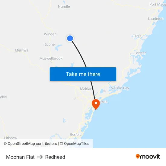 Moonan Flat to Redhead map