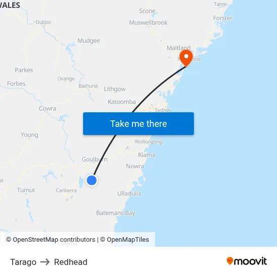 Tarago to Redhead map