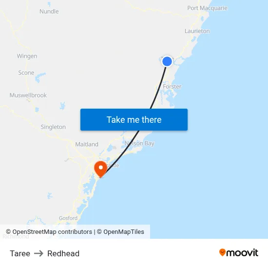 Taree to Redhead map