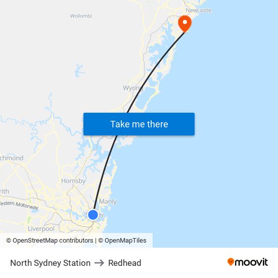 North Sydney Station to Redhead map