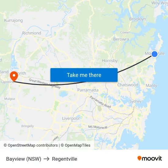 Bayview (NSW) to Regentville map