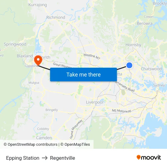 Epping Station to Regentville map