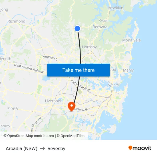 Arcadia (NSW) to Revesby map