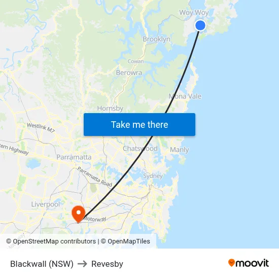 Blackwall (NSW) to Revesby map
