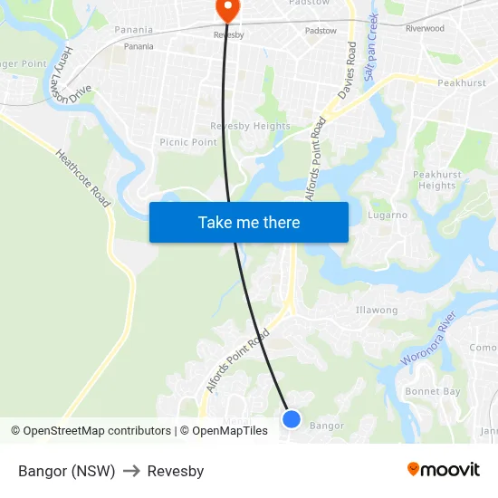 Bangor (NSW) to Revesby map