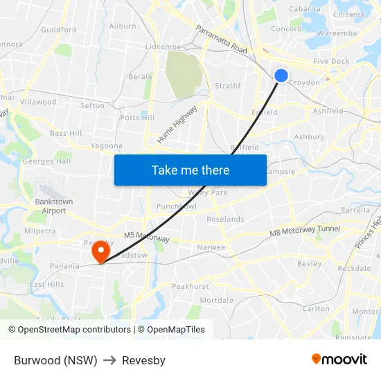 Burwood (NSW) to Revesby map
