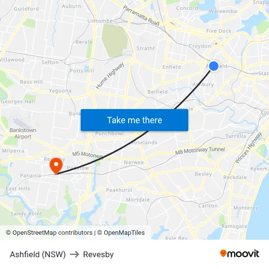 Ashfield (NSW) to Revesby map