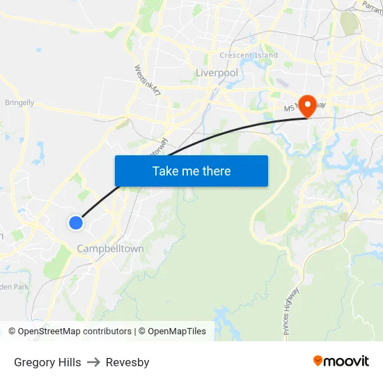 Gregory Hills to Revesby map