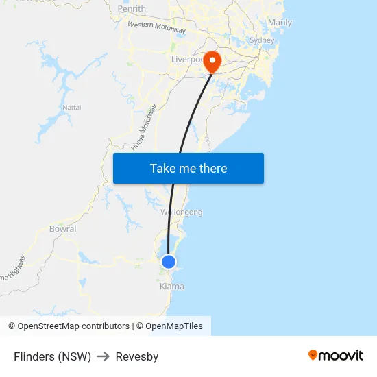 Flinders (NSW) to Revesby map