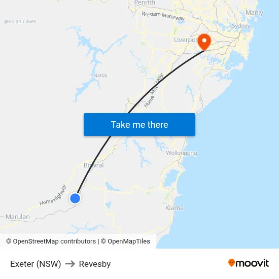 Exeter (NSW) to Revesby map