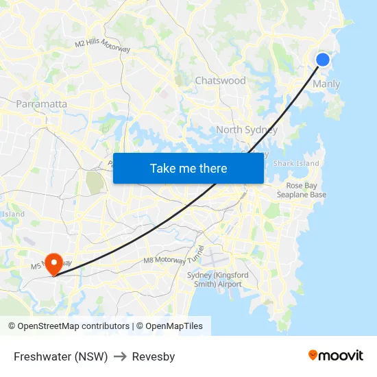 Freshwater (NSW) to Revesby map