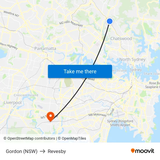 Gordon (NSW) to Revesby map