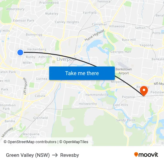 Green Valley (NSW) to Revesby map