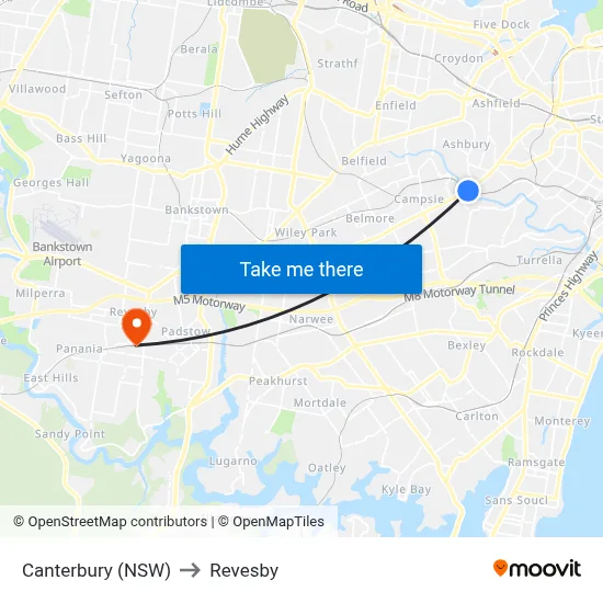 Canterbury (NSW) to Revesby map