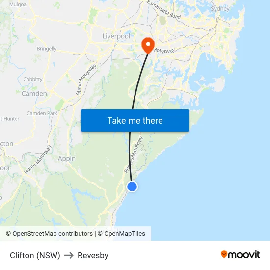 Clifton (NSW) to Revesby map