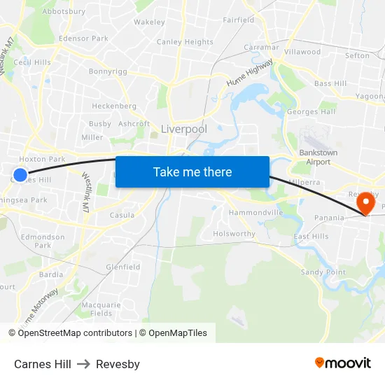 Carnes Hill to Revesby map