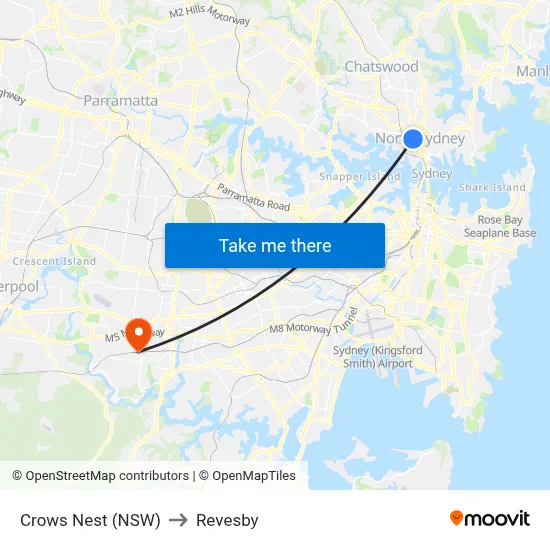 Crows Nest (NSW) to Revesby map