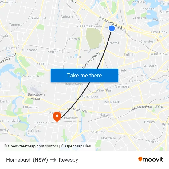 Homebush (NSW) to Revesby map