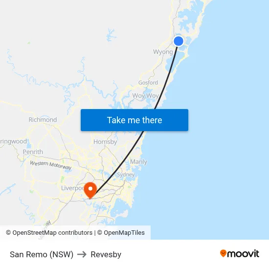 San Remo (NSW) to Revesby map
