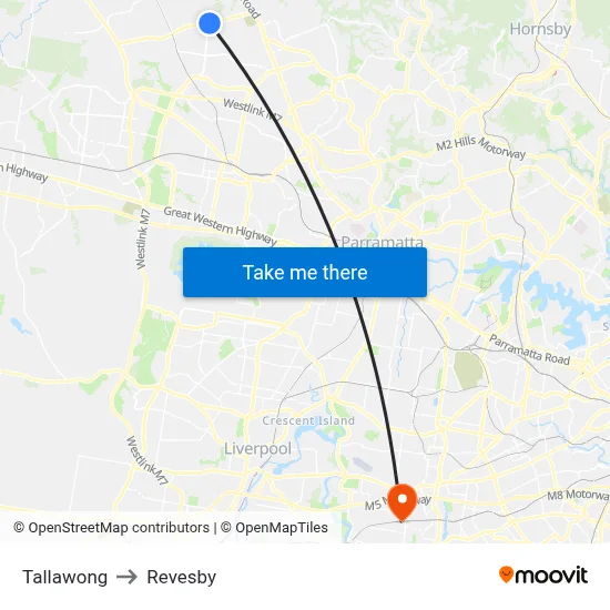 Tallawong to Revesby map