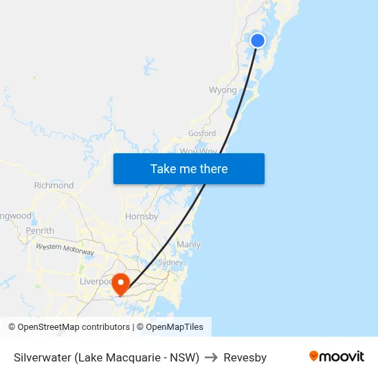 Silverwater (Lake Macquarie - NSW) to Revesby map