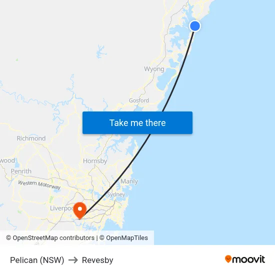 Pelican (NSW) to Revesby map
