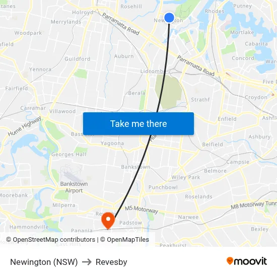 Newington (NSW) to Revesby map