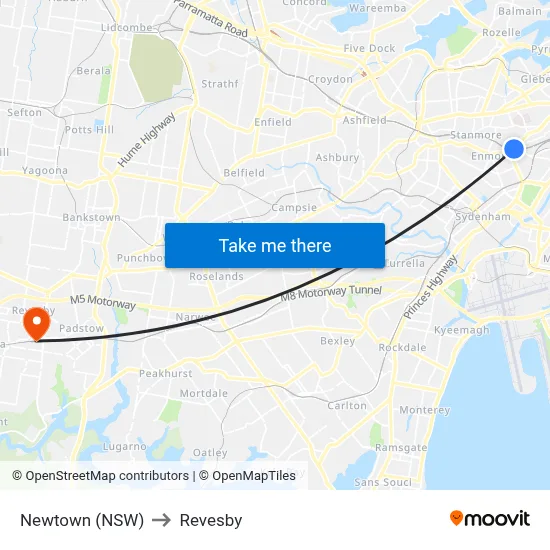 Newtown (NSW) to Revesby map