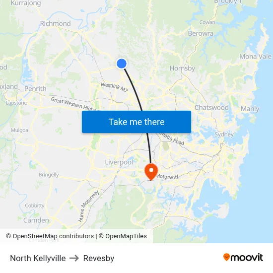 North Kellyville to Revesby map