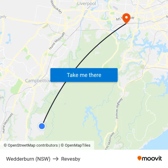 Wedderburn (NSW) to Revesby map