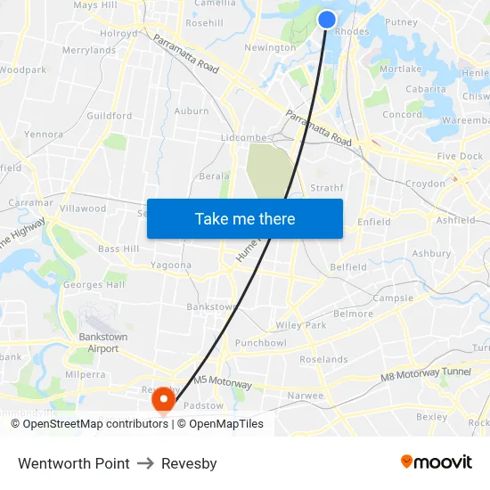 Wentworth Point to Revesby map