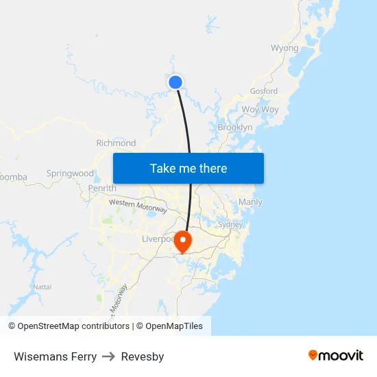 Wisemans Ferry to Revesby map