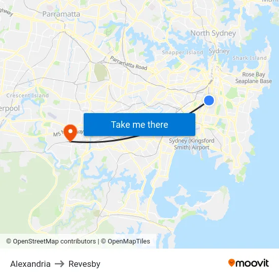 Alexandria to Revesby map